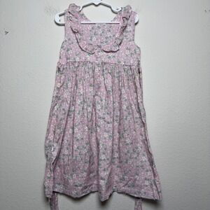 Little English Girls 100% Cotton Midi Dress 5 Pink Floral Ruffle Collar Preppy